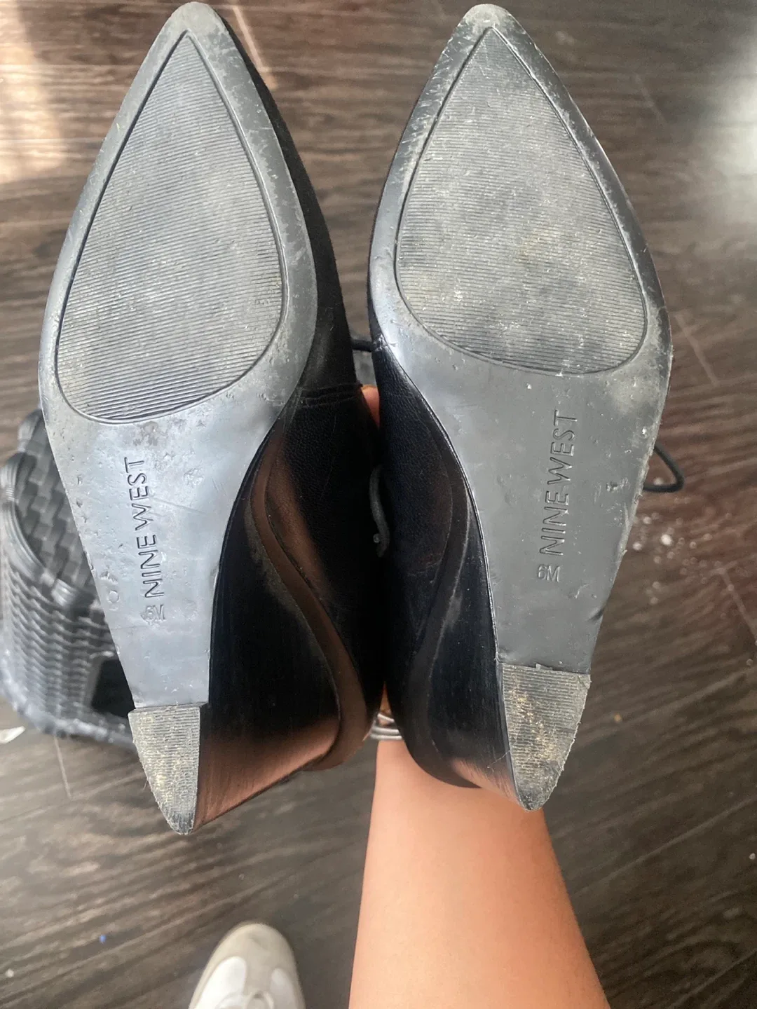 Nine West Black Leather Wedge Booties Size 6 image indicator(4)