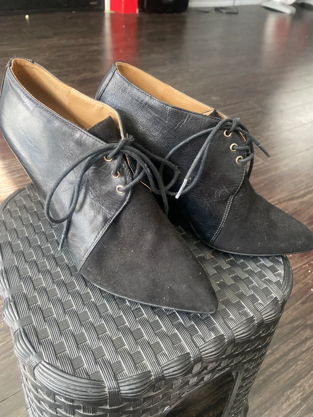 Nine West Black Leather Wedge Booties Size 6 thumbnail