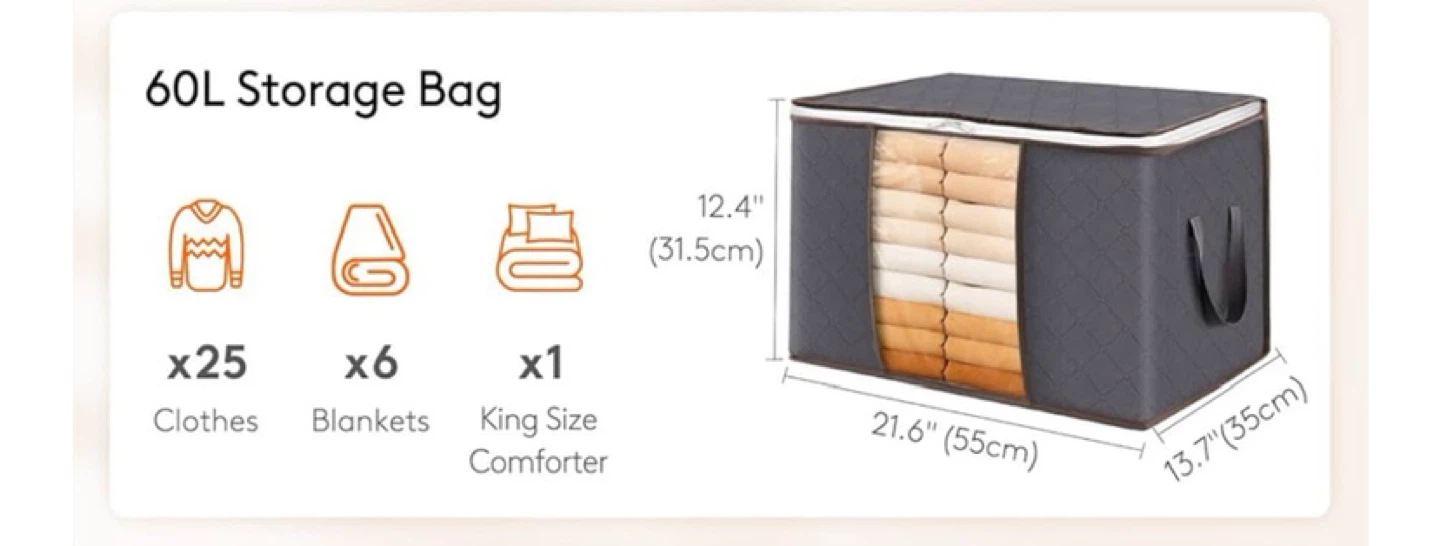 10X 60L Grey Fabric Storage Bag with Window - photo 2