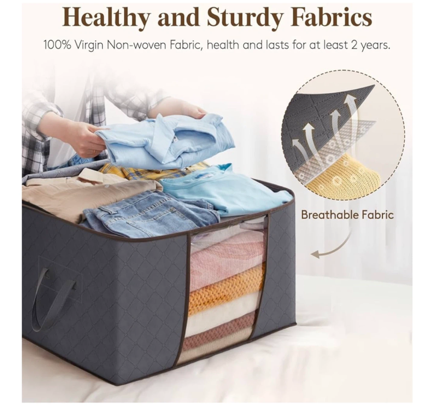 10X 60L Grey Fabric Storage Bag with Window - photo 3