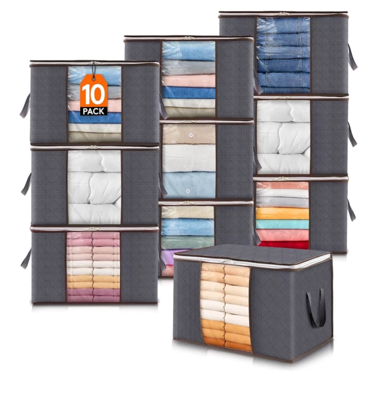 10X 60L Grey Fabric Storage Bag with Window