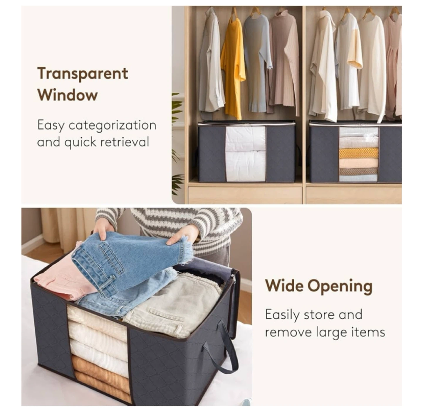 10X 60L Grey Fabric Storage Bag with Window - photo 5