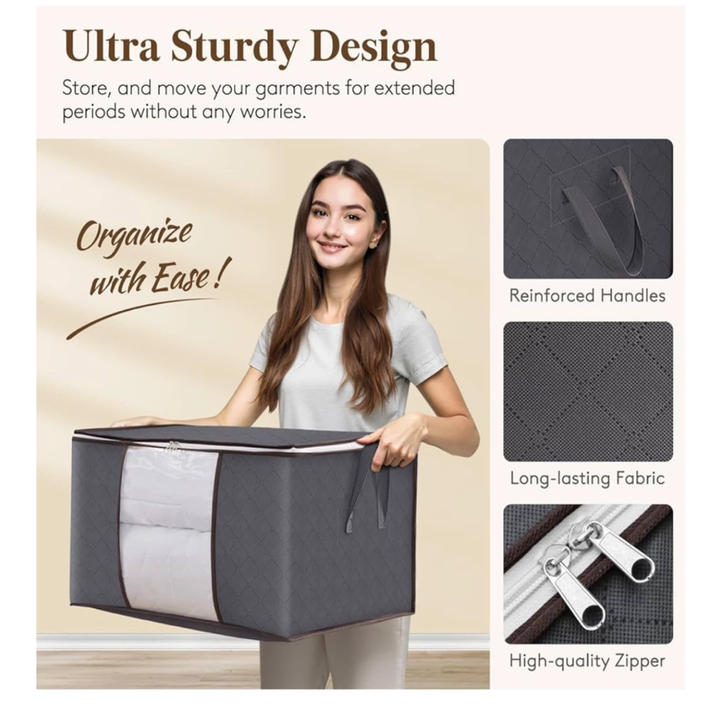 10X 60L Grey Fabric Storage Bag with Window - photo 4
