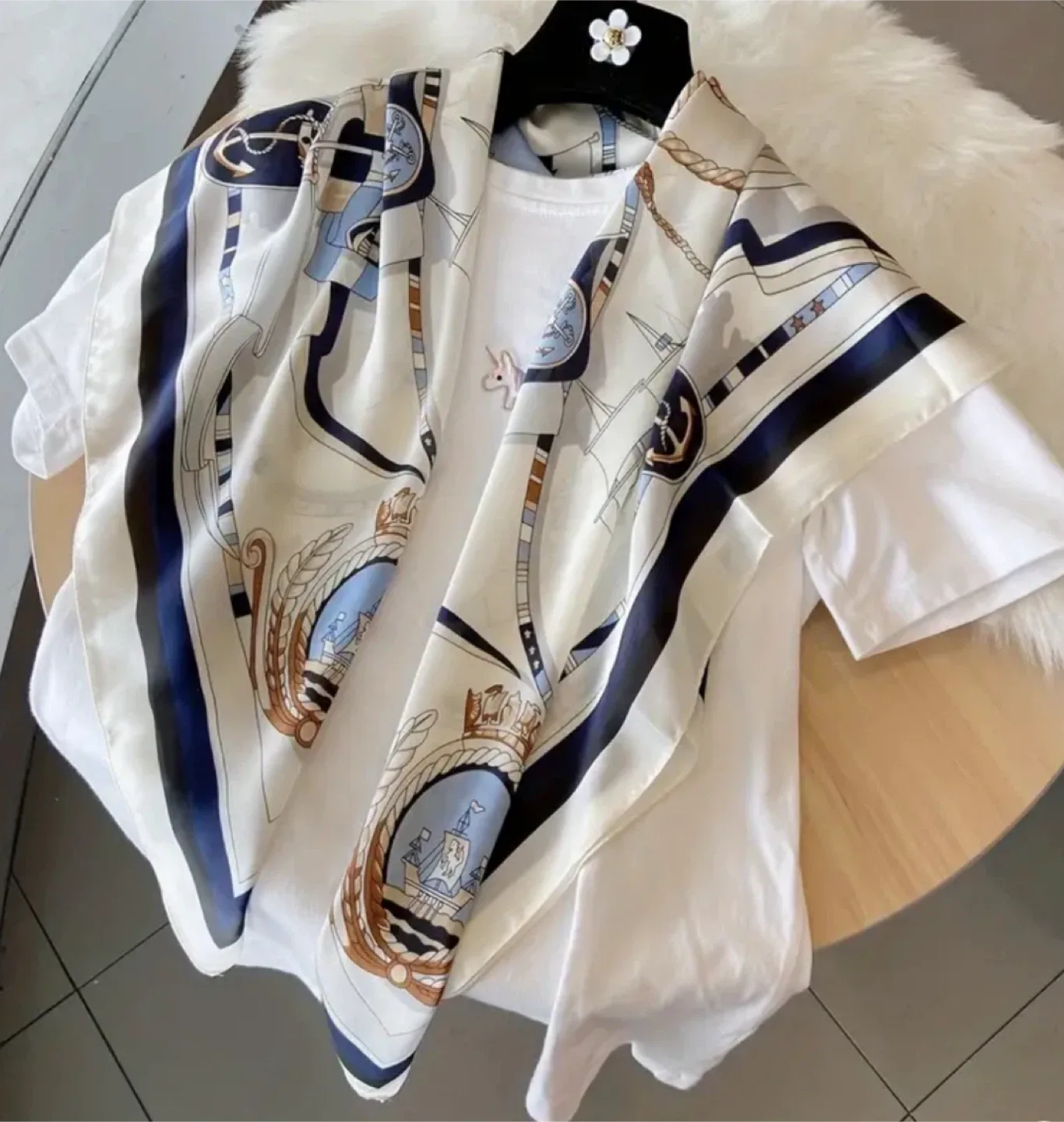 Nautical Print Silk Scarf - 90cm x 90cm thumbnail