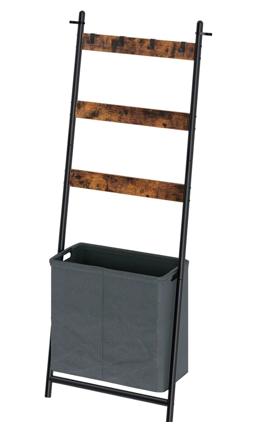 Ladder Shelf with Laundry Hamper - Brown/Grey