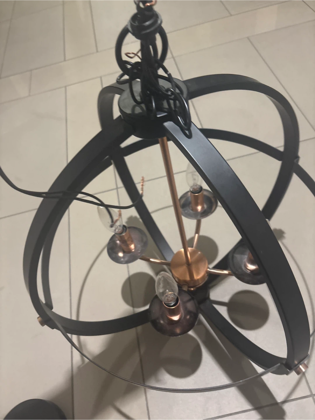 Modern Globe Chandelier - Black & Copper - photo 5