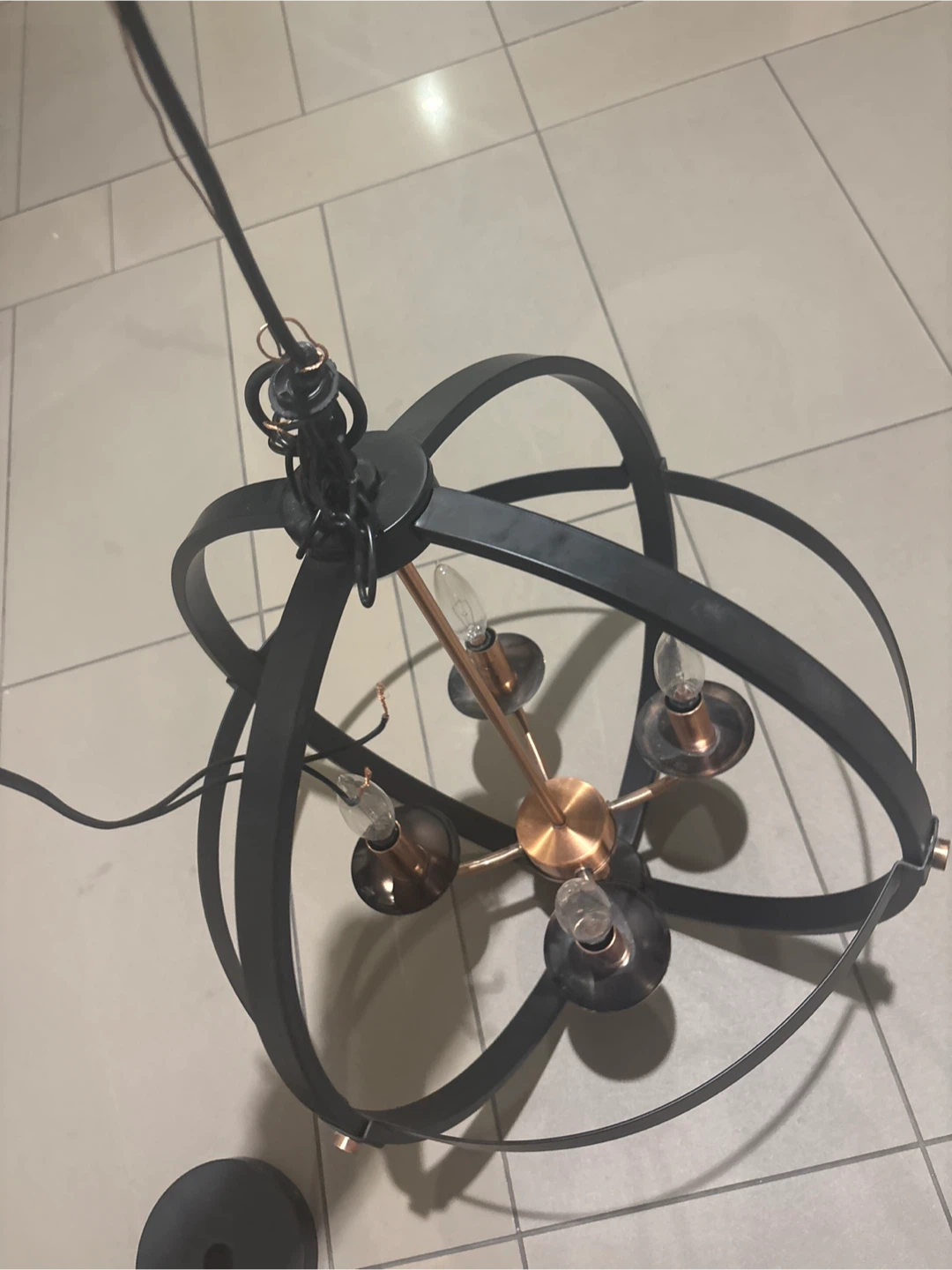 Modern Globe Chandelier - Black & Copper - photo 4
