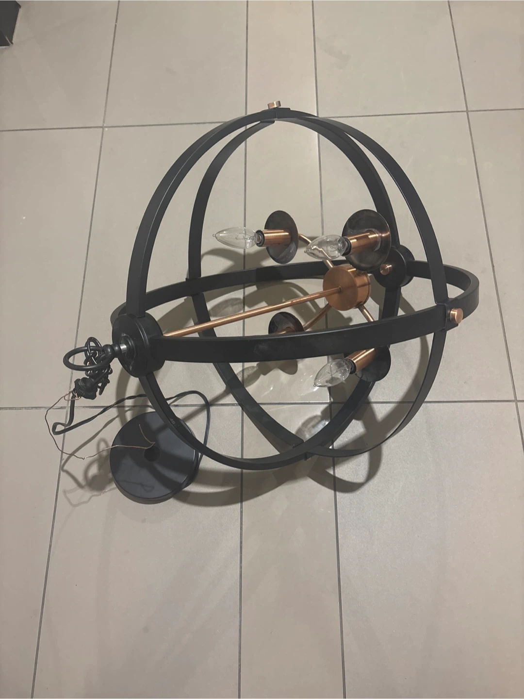 Modern Globe Chandelier - Black & Copper - photo 3