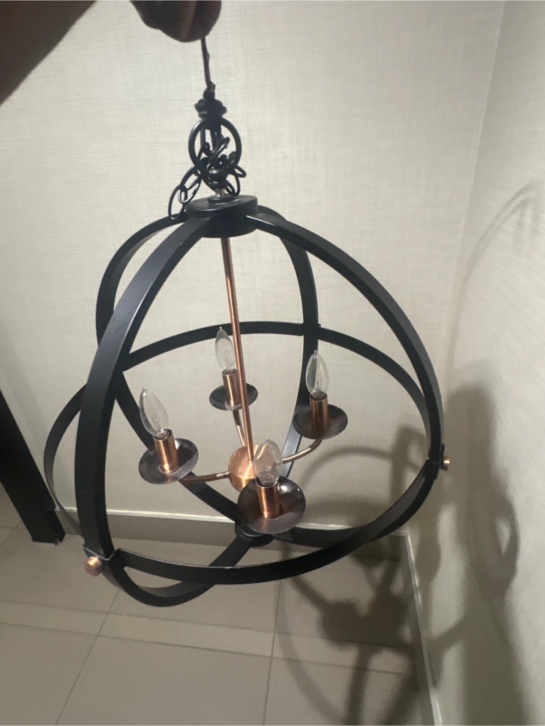 Modern Globe Chandelier - Black & Copper - photo 2