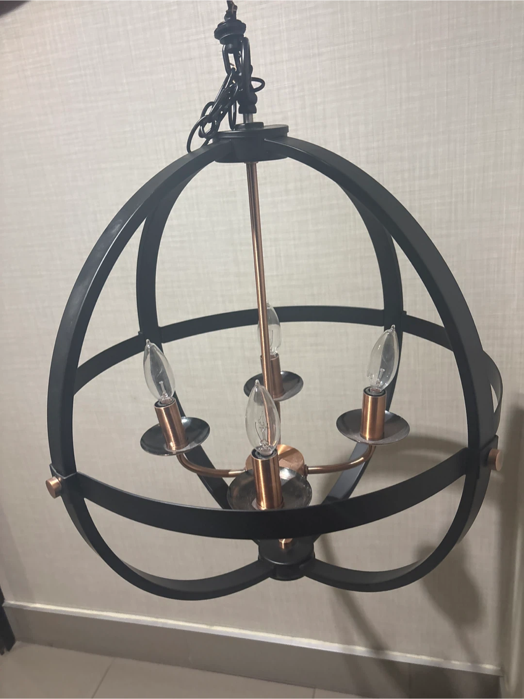 Modern Globe Chandelier - Black & Copper