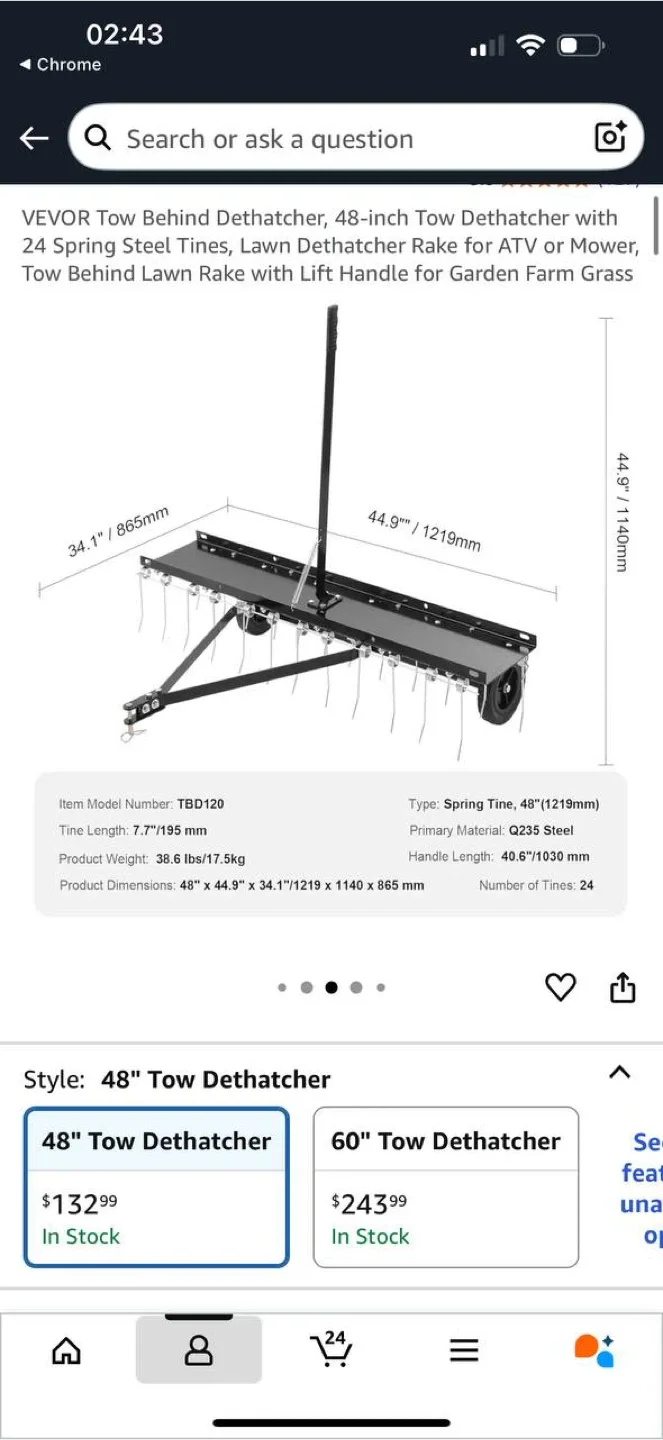 VEVOR Tow Behind Dethatcher – 48” image indicator(2)