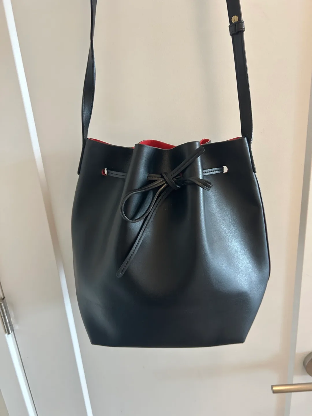 Mansur Gavriel ❤️🖤Black Leather Bucket Bag with Red Interior thumbnail