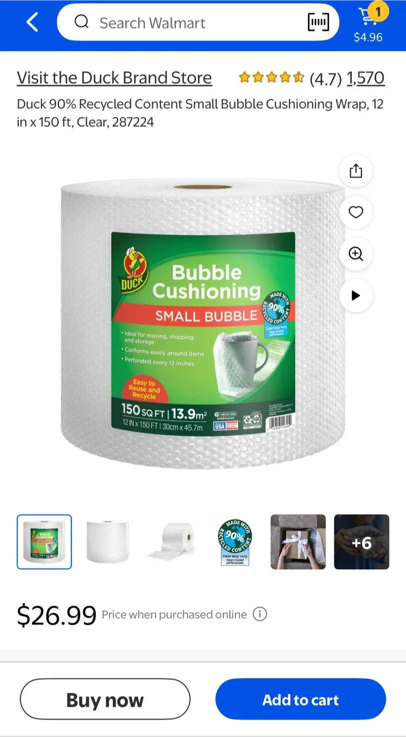 🥕 Duck Brand Bubble Cushioning Wrap - 12 in x 150 ft thumbnail