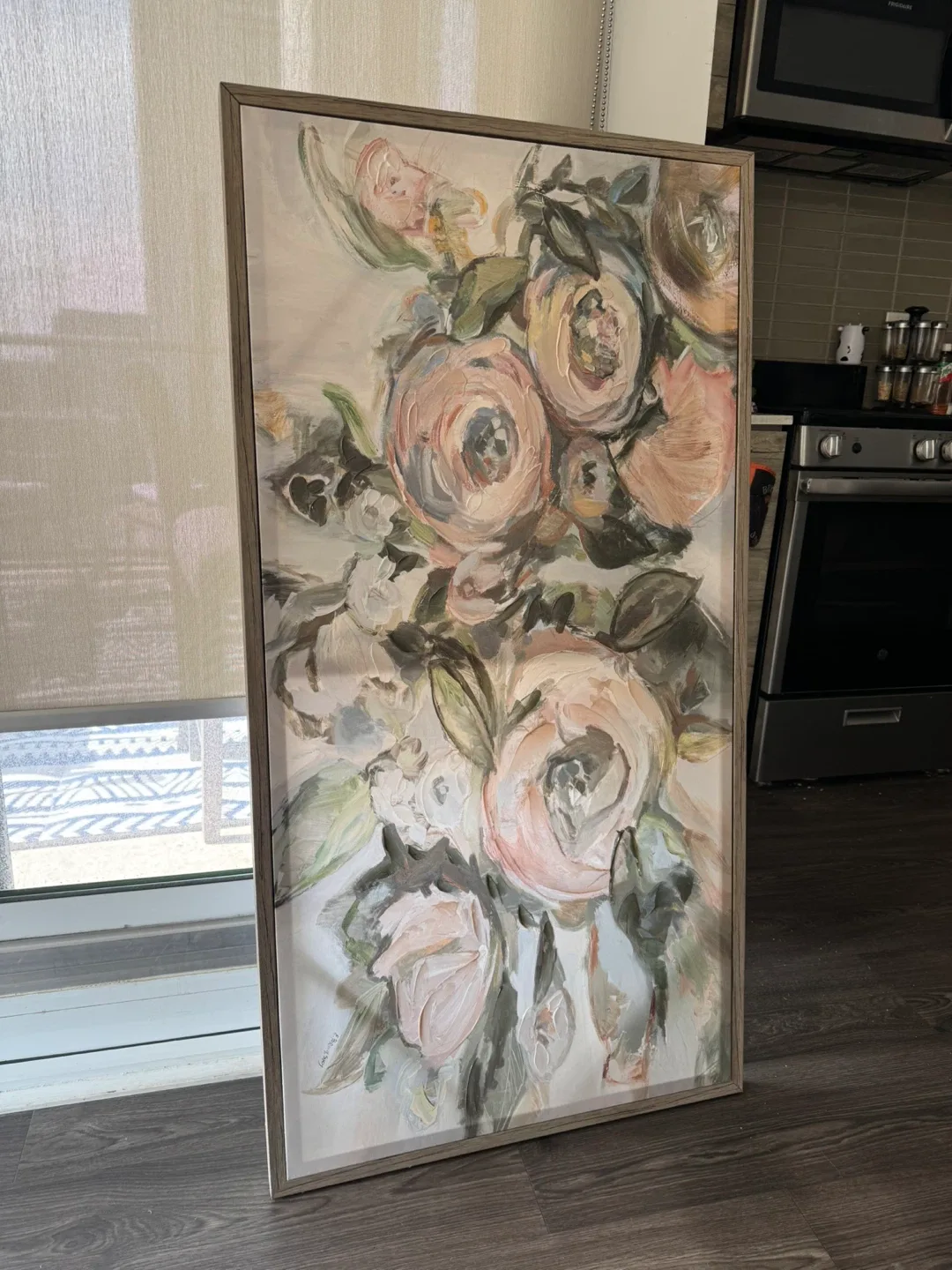 Floral Painting with Wood Frame