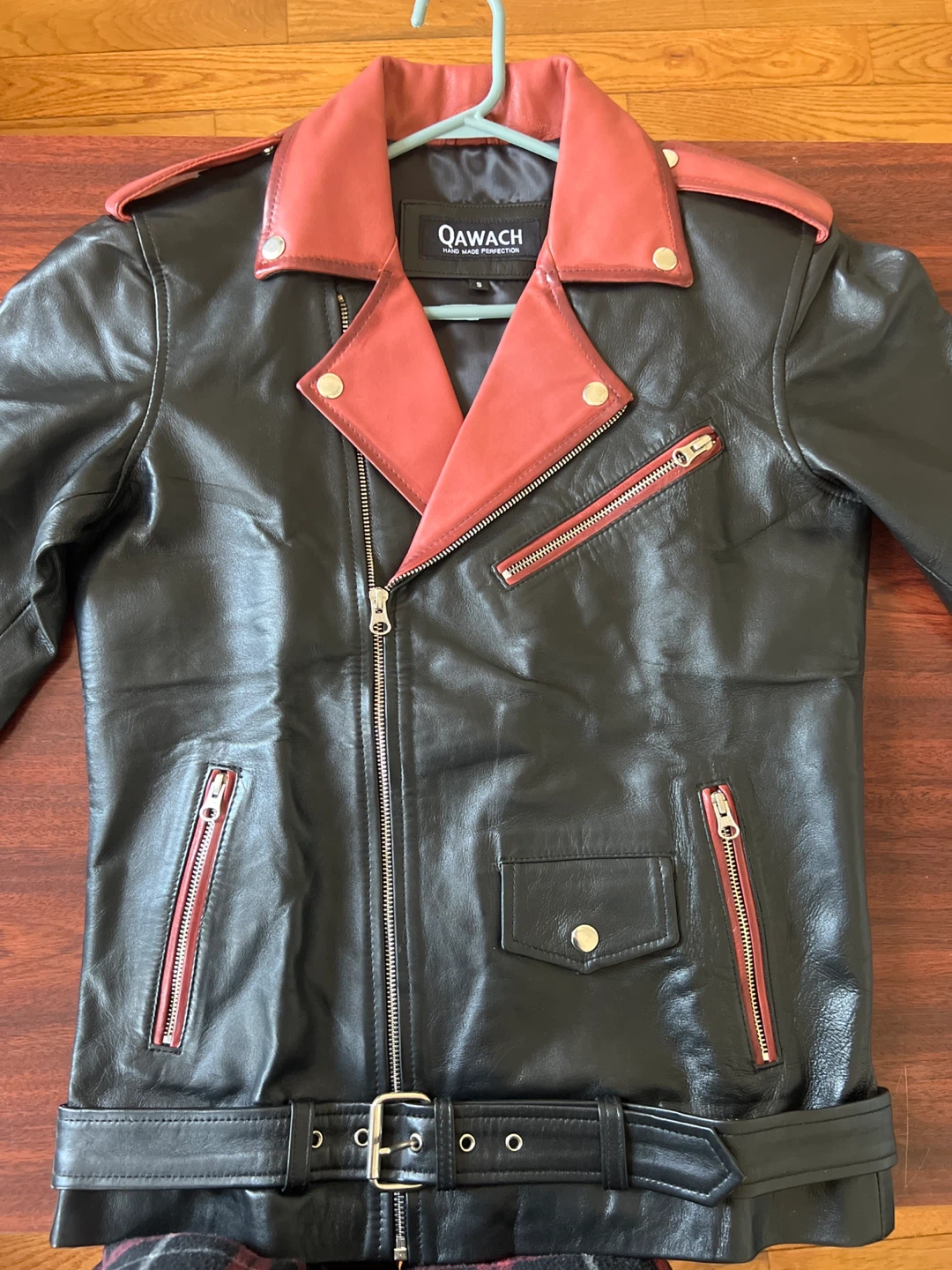 Qawach Black & Red Leather Jacket