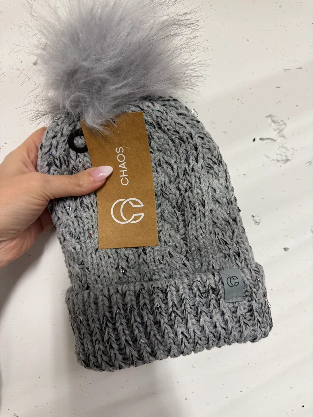 New with tags Chaos Grey Knit Pom Pom Toque thumbnail