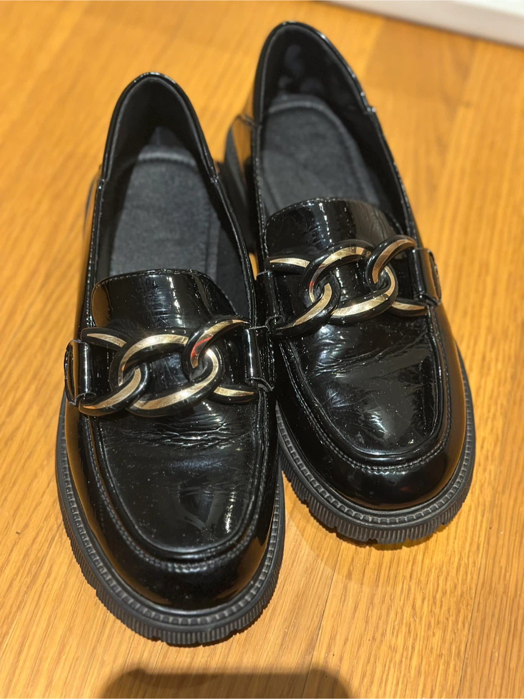 Black Patent Leather Loafers, Size 6.5