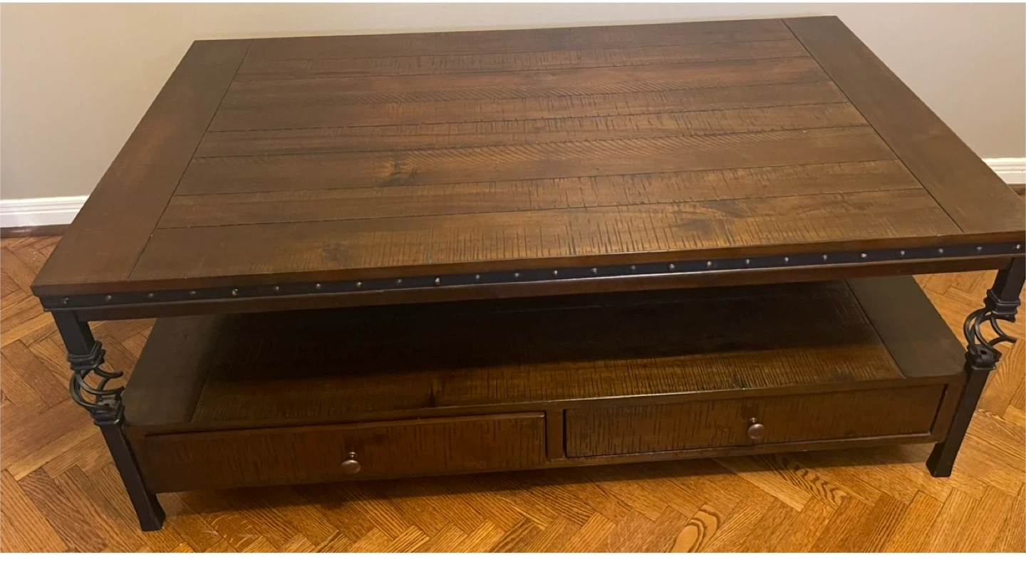 Coffee Table - Dark Wood with Metal Accents