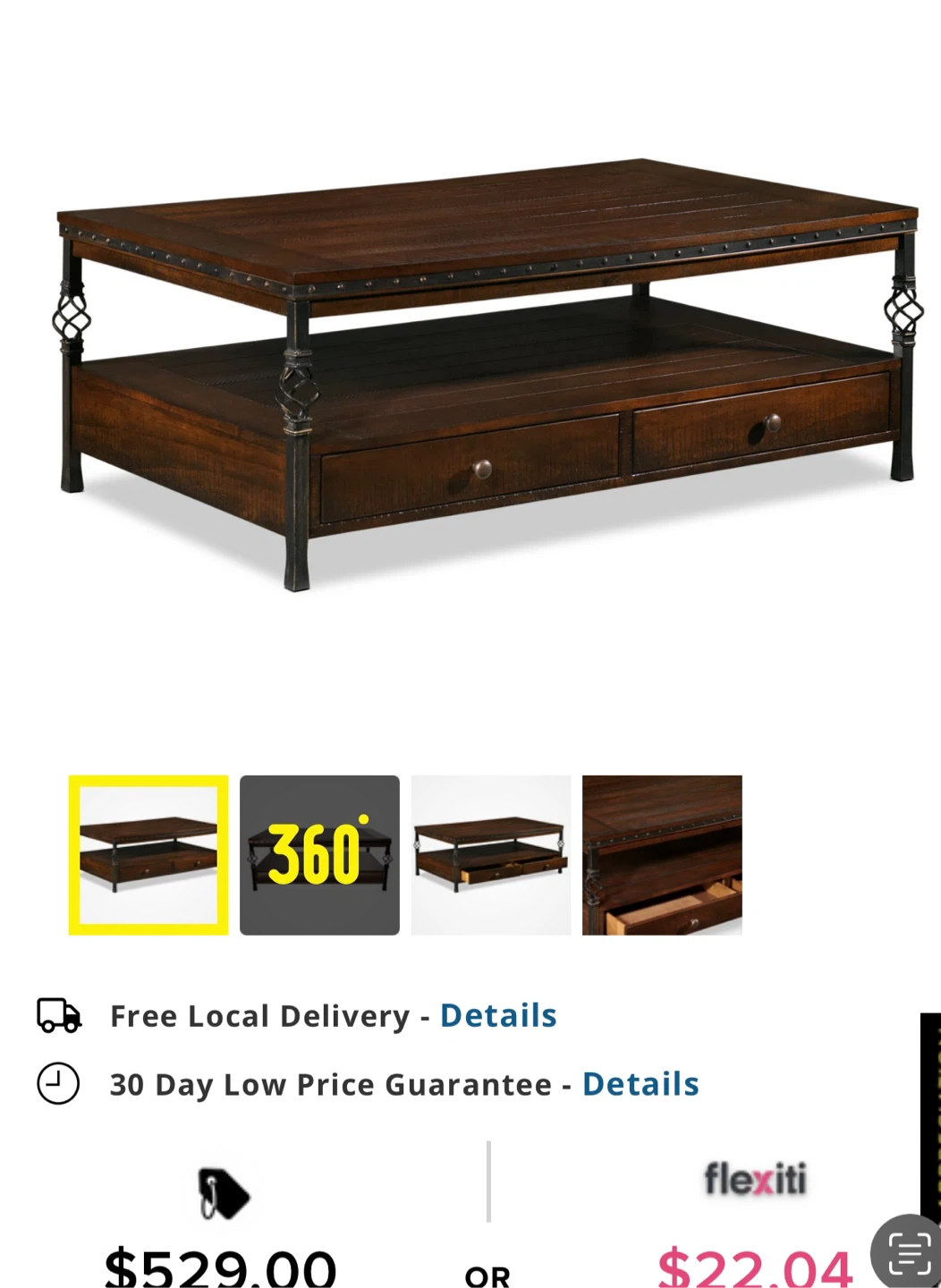 Coffee Table - Dark Wood with Metal Accents - photo 2