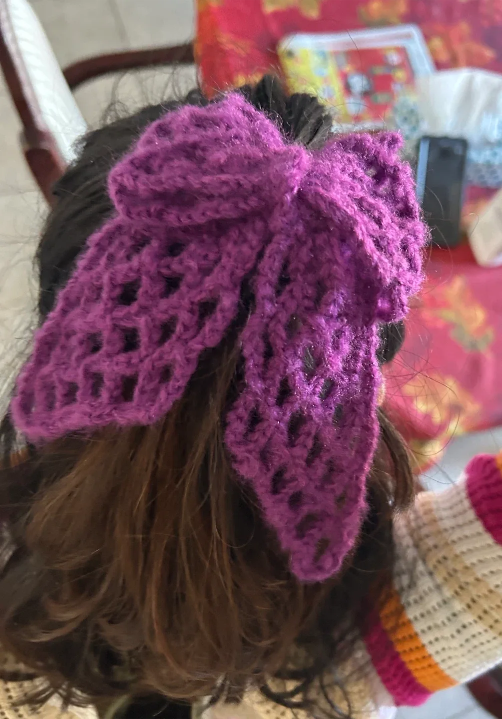 Purple Crochet Bow Hair Tie thumbnail