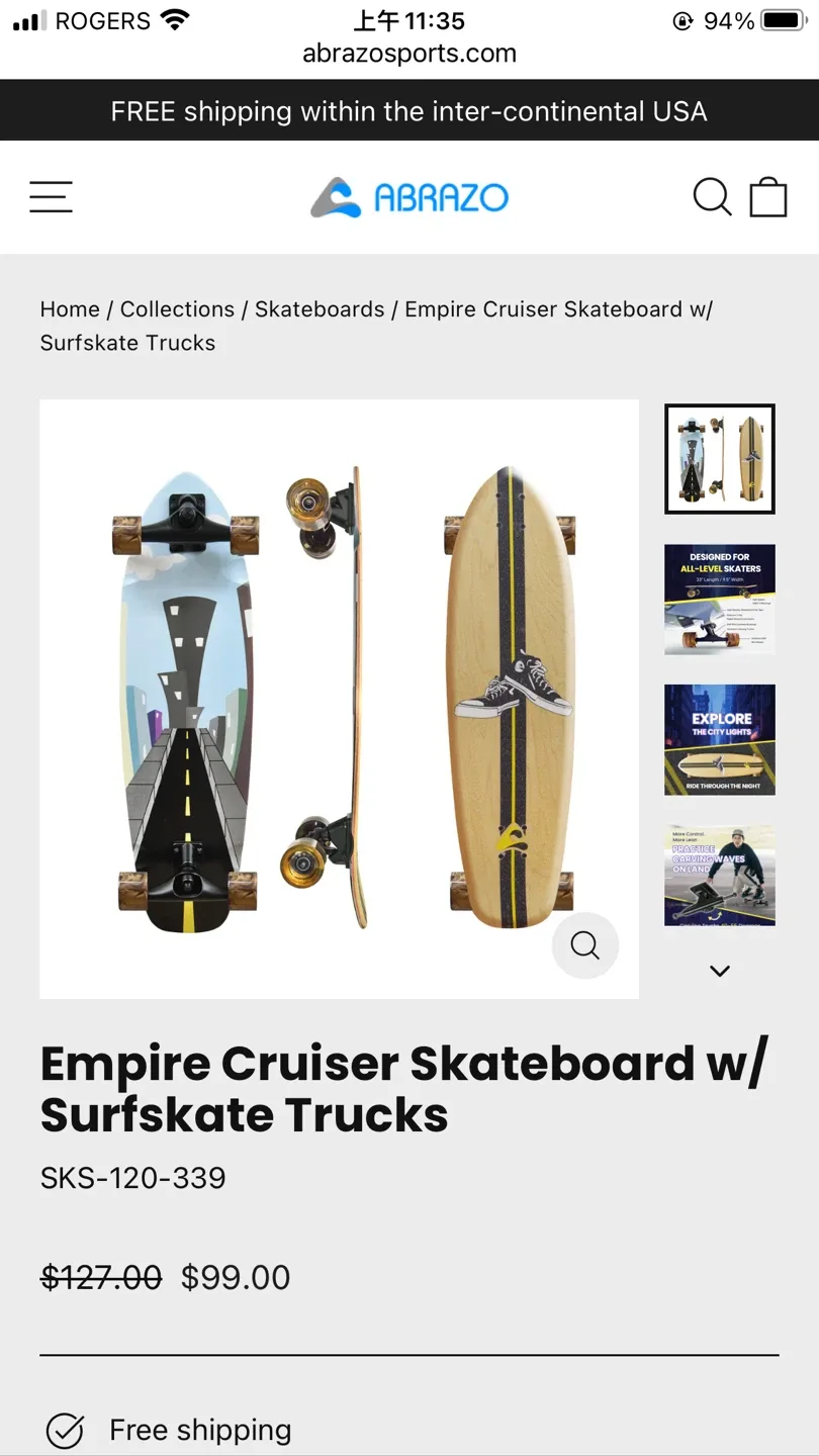 *Brand New*Empire Cruiser Skateboard w/ Surfskate Trucks image indicator(9)