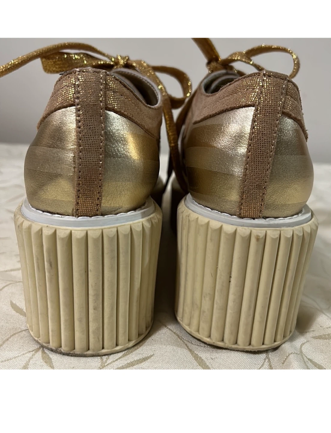 🥕 Chanel Gold Foil Leather Creepers Platform Sneakers - photo 3