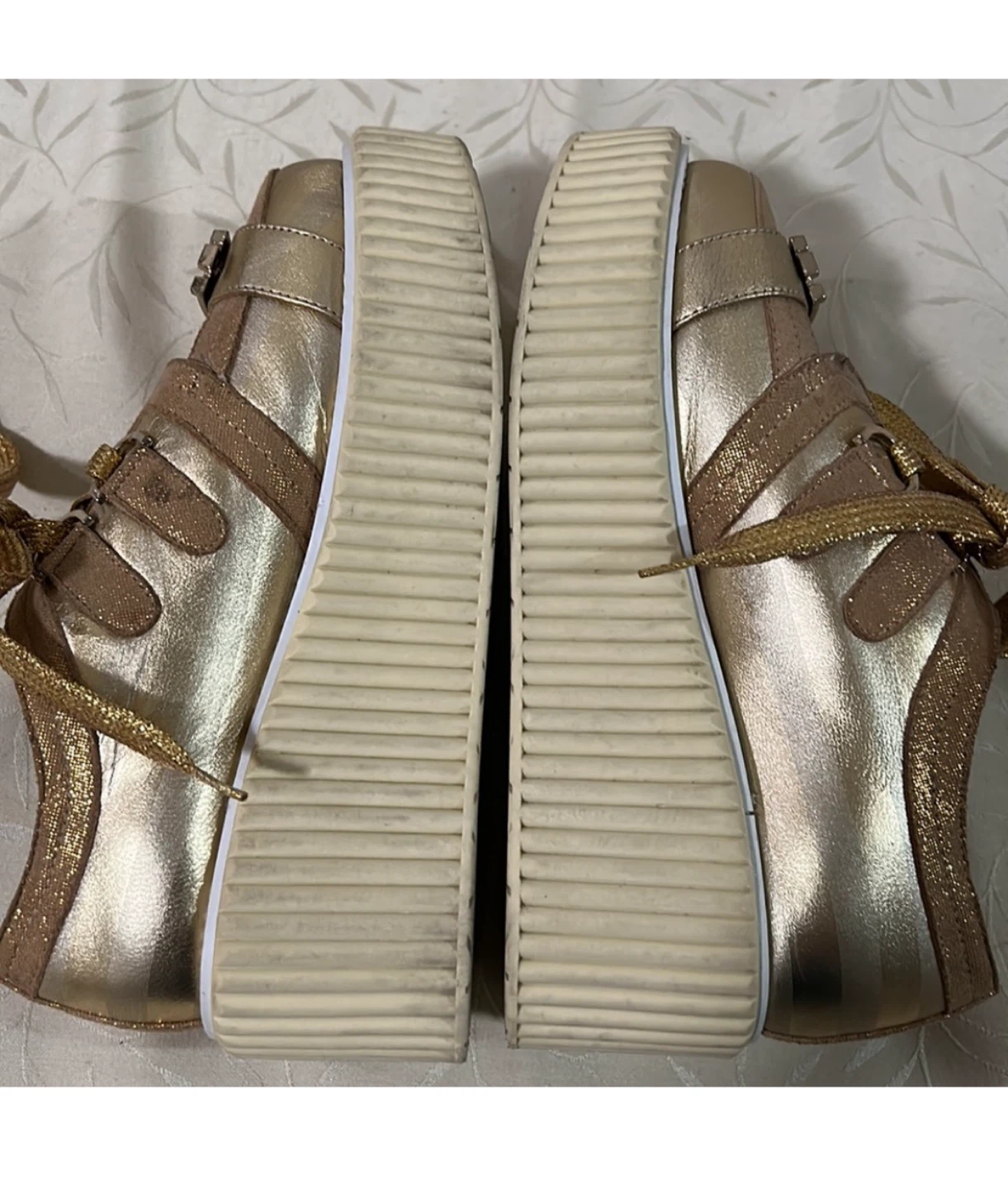 🥕 Chanel Gold Foil Leather Creepers Platform Sneakers - photo 5