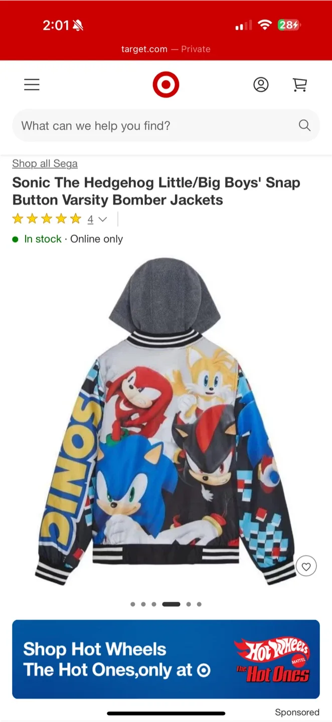 Sega Sonic the Hedgehog Varsity Jacket Size 14 thumbnail