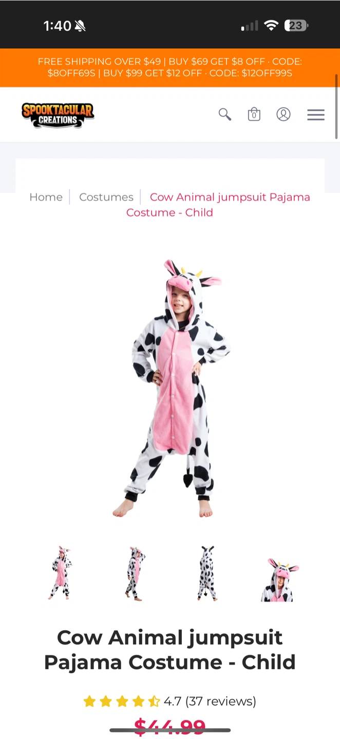 Spooktacular Creations Cow Jumpsuit - Size M adult size