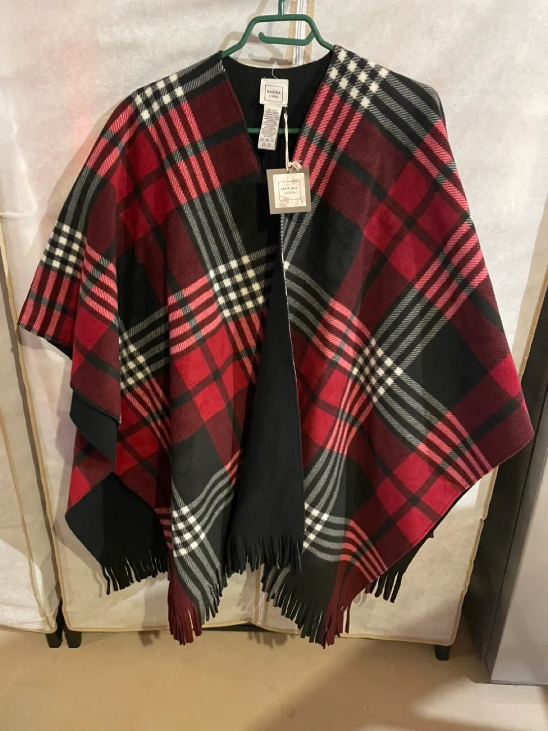 Marina Luna Plaid Fringe Poncho thumbnail