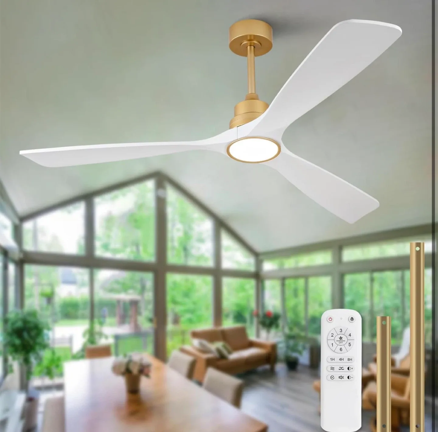 New 60” wood White and Gold Ceiling Fans with Lights and Remote thumbnail