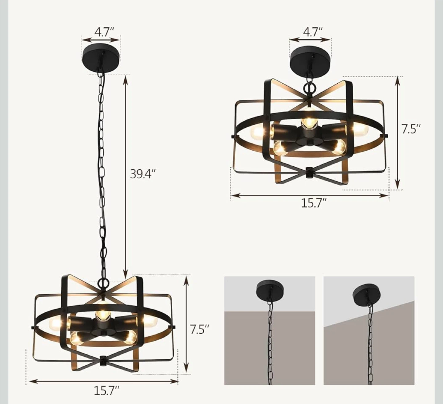 Industrial Farmhouse Chandelier - Black Metal - photo 5