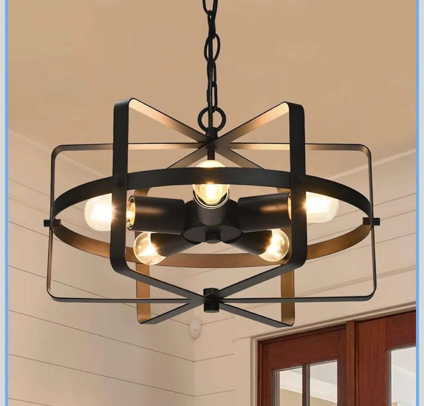 Industrial Farmhouse Chandelier - Black Metal thumbnail