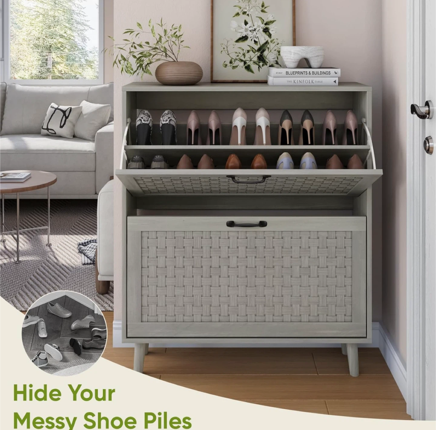 New Shoe Cabinet with 2 Flip Handmade Woven Drawers - photo 4