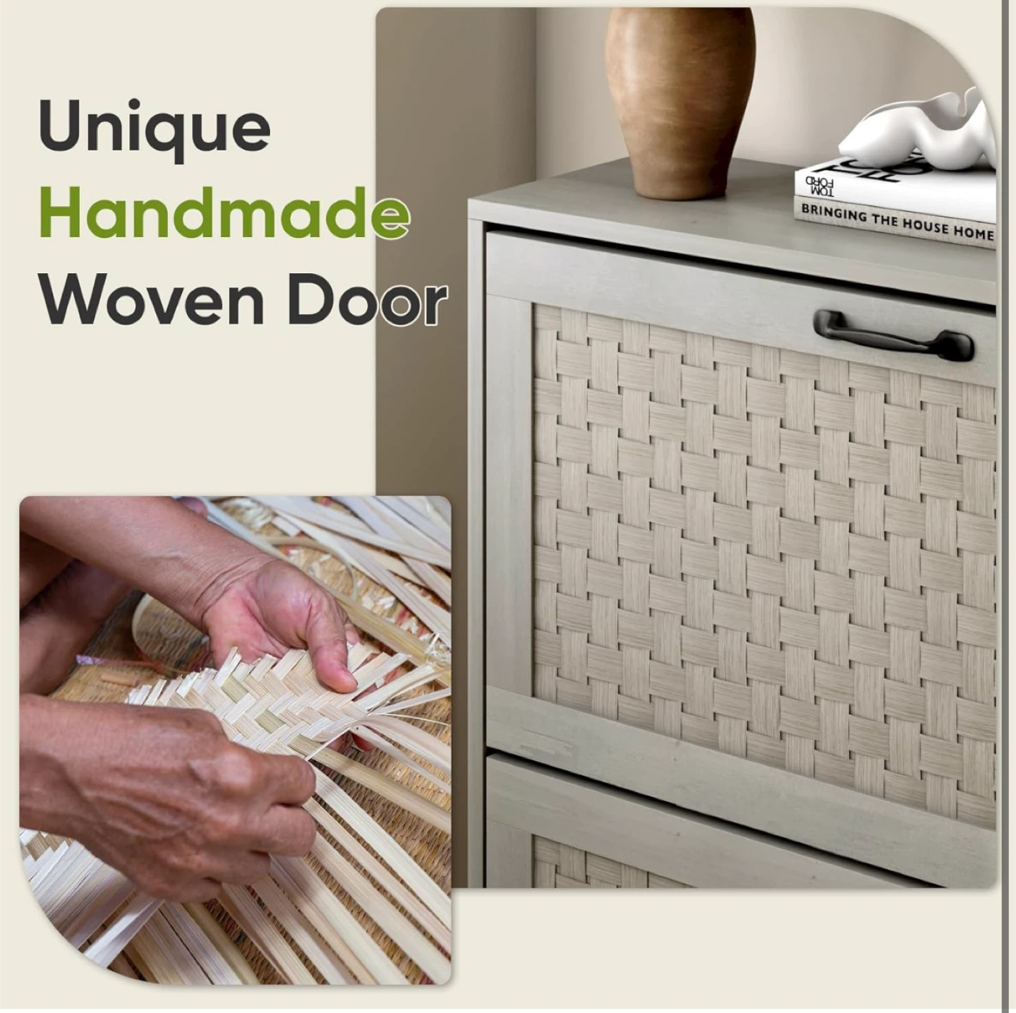 New Shoe Cabinet with 2 Flip Handmade Woven Drawers - photo 2