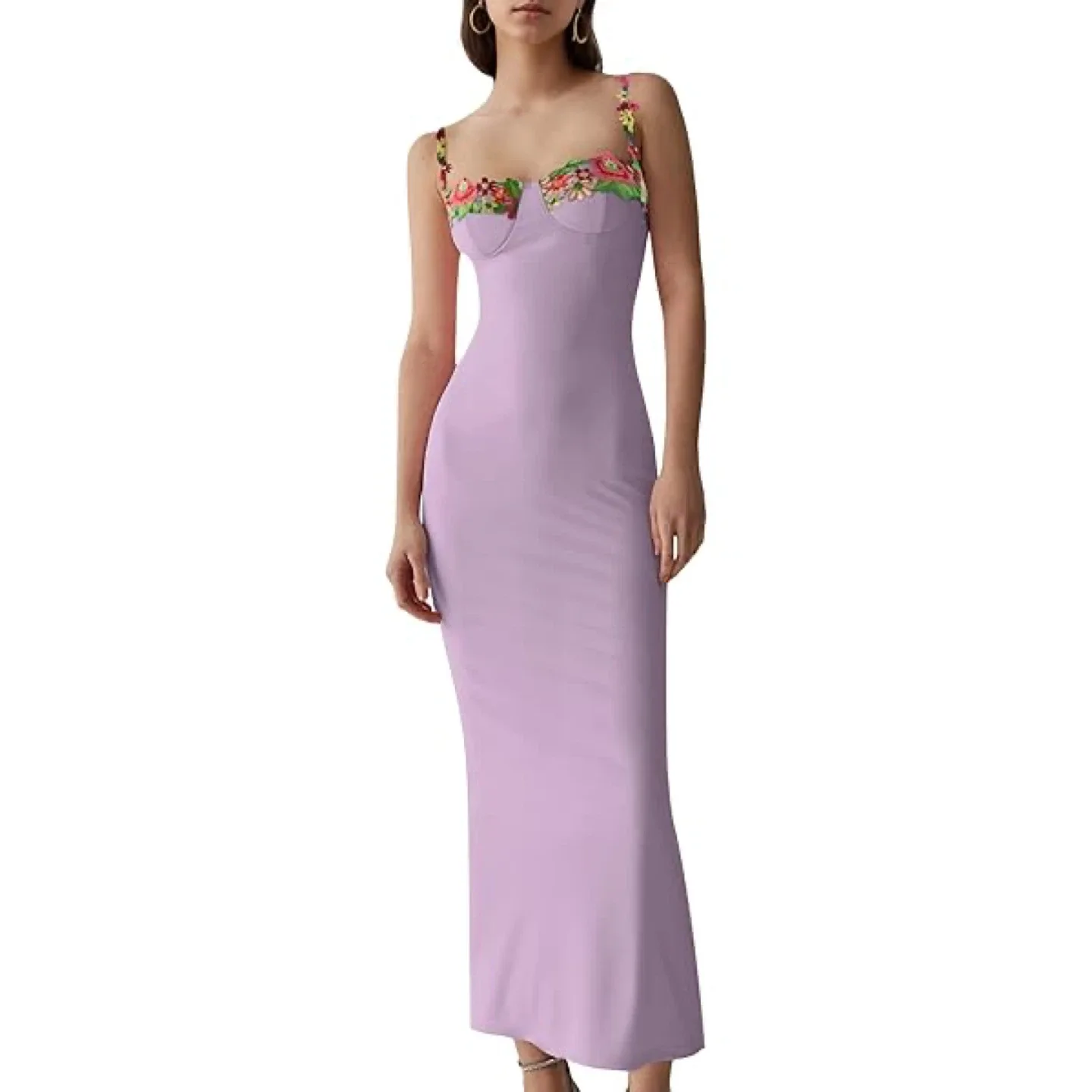 Mauve Floral Embroidered Dress - Size Large image indicator(5)