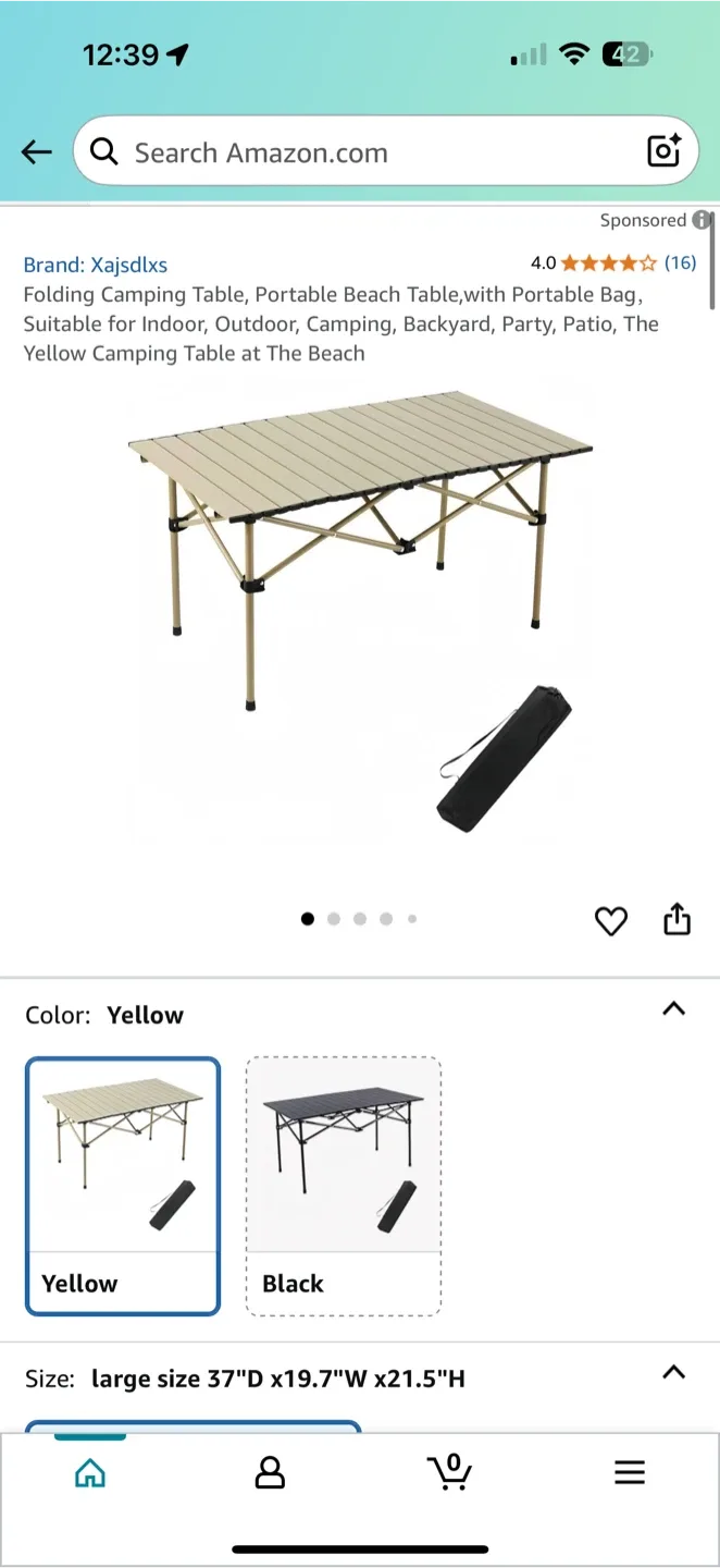Xajsdlxs Folding Camping Table - Yellow, Large Size thumbnail