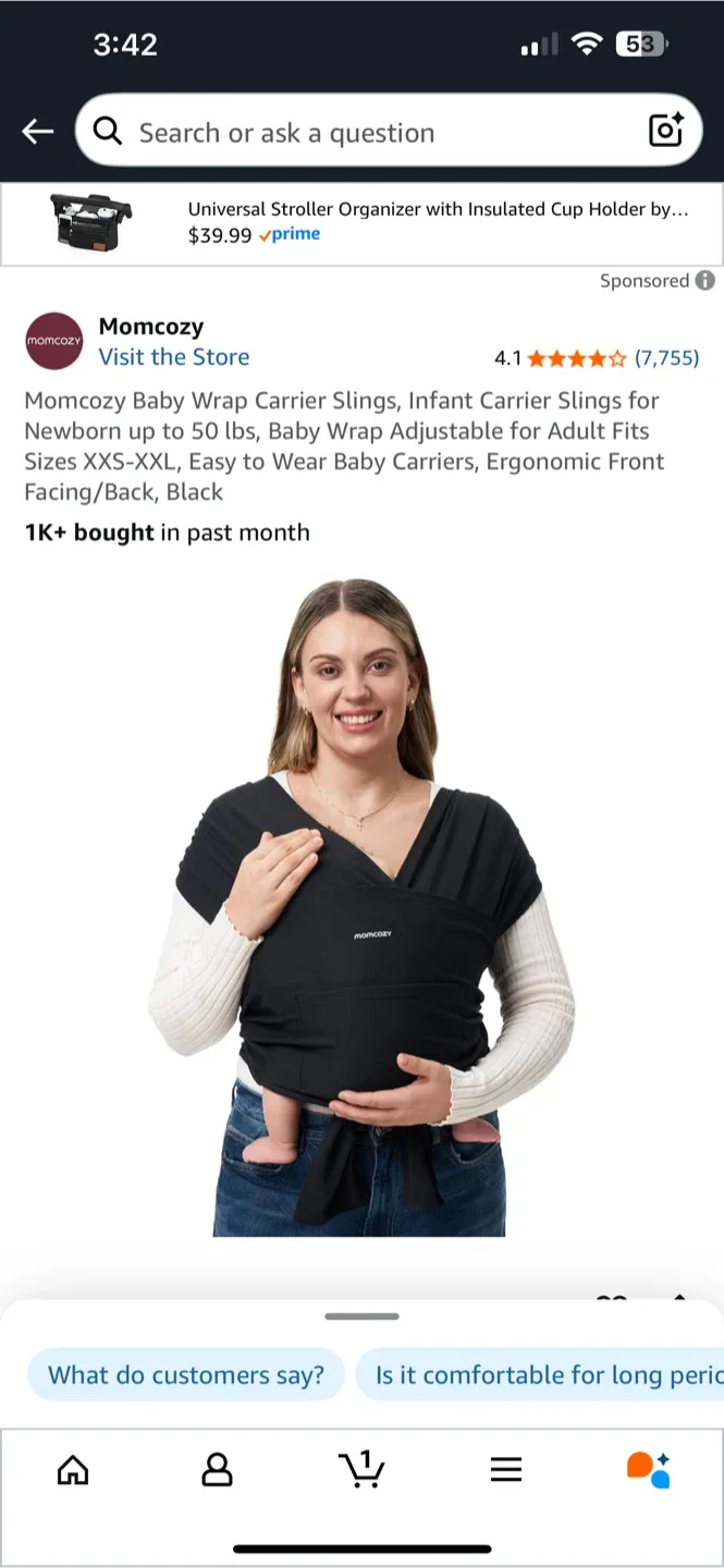 Momcozy Baby Wrap Carrier Sling - Black thumbnail