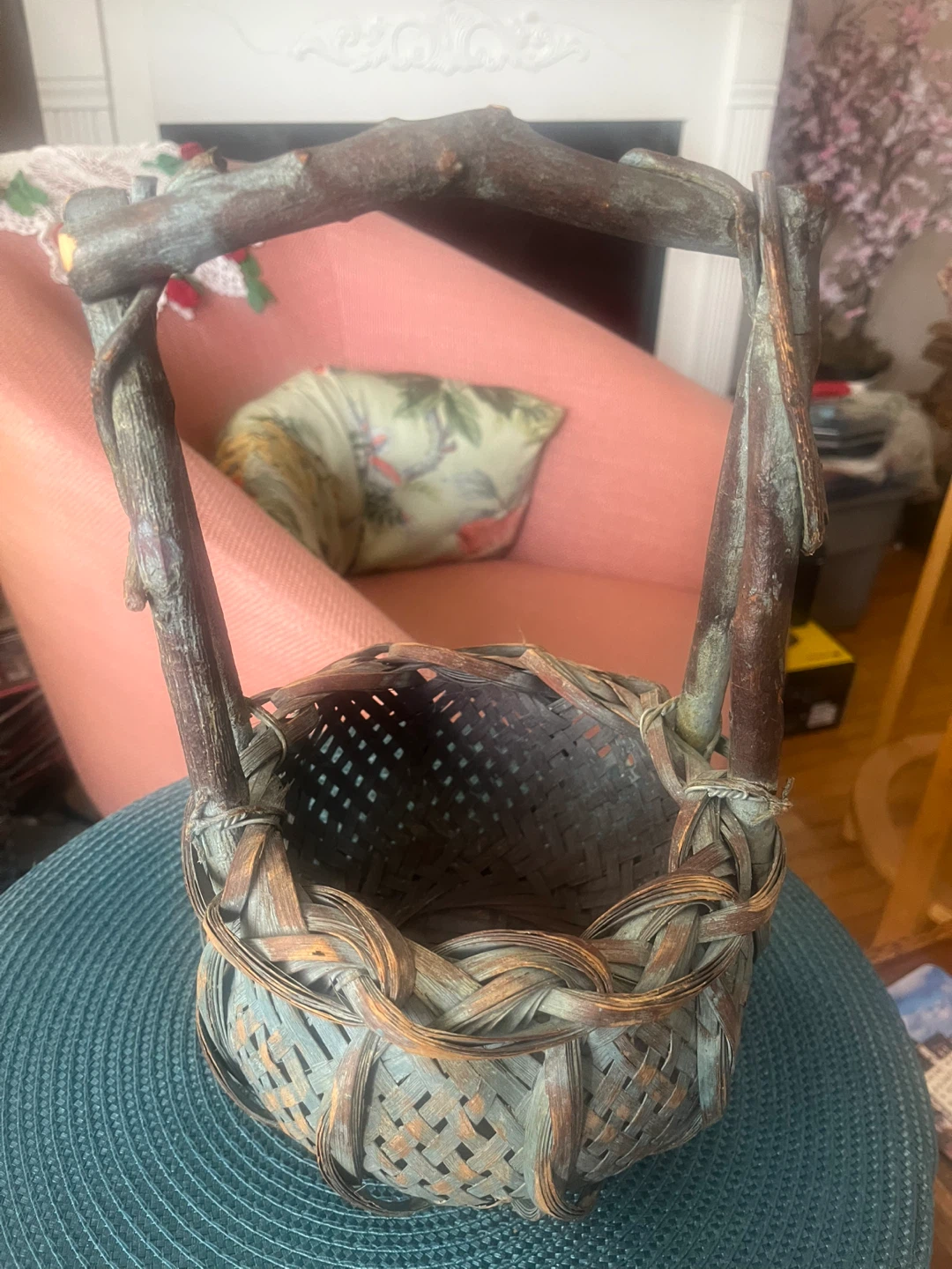 Rustic Basket with Twig Handle, cute for Easter!