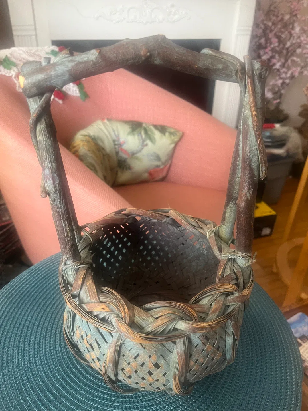Rustic Basket with Twig Handle