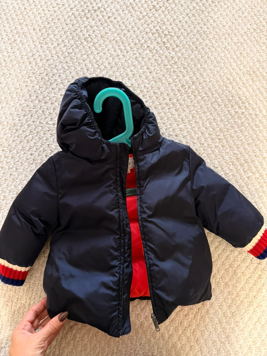 Gucci Logo Kids Navy Padded Down Jacket - Size 6/9M - photo 2