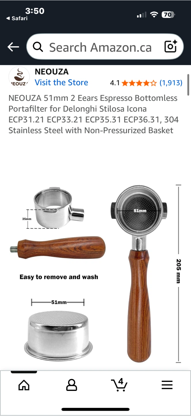 NEOUZA 2 ears 51mm Espresso Bottomless Portafilter - photo 4