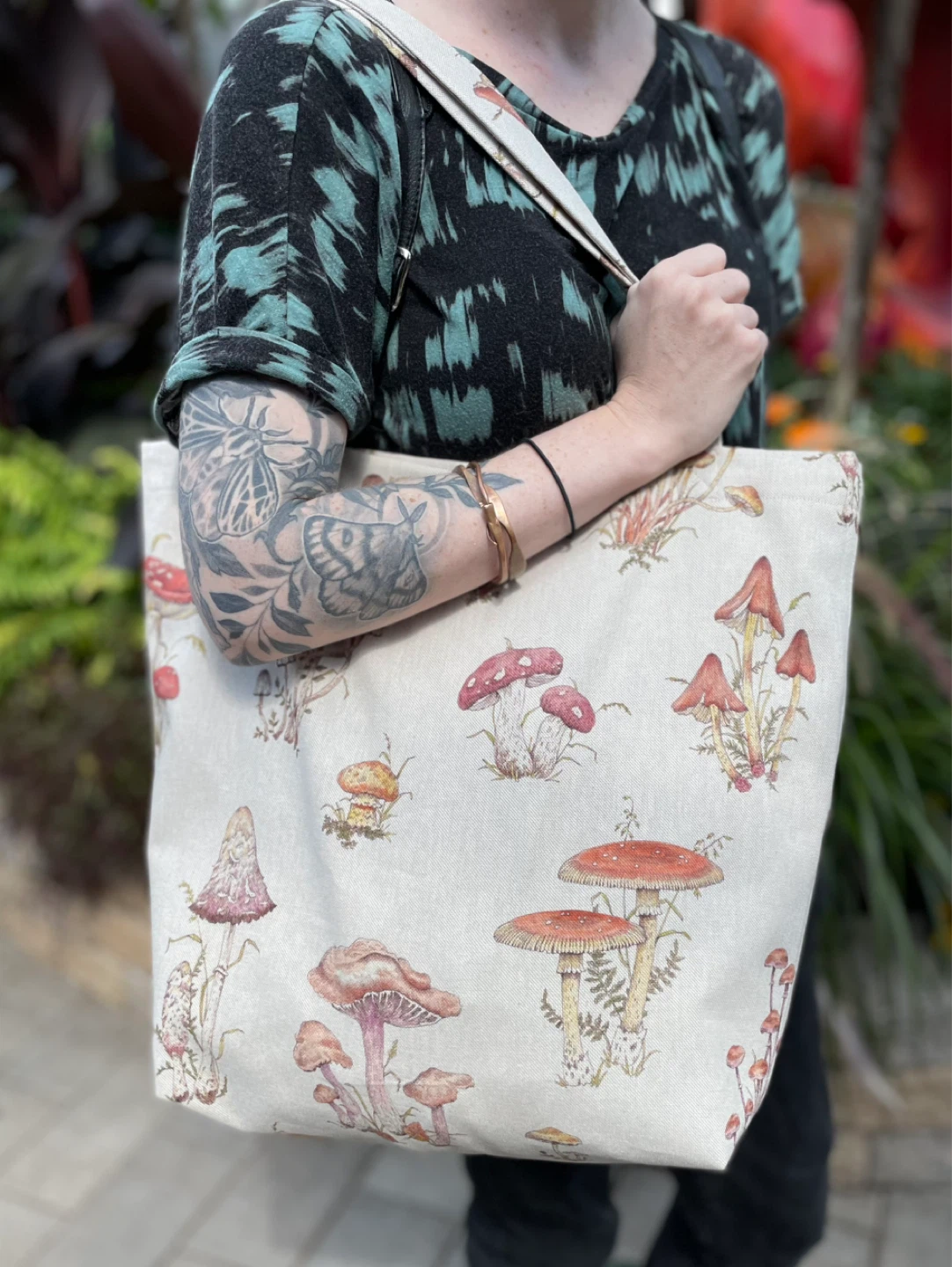 Handmade Mushroom & Moth Tote Bag