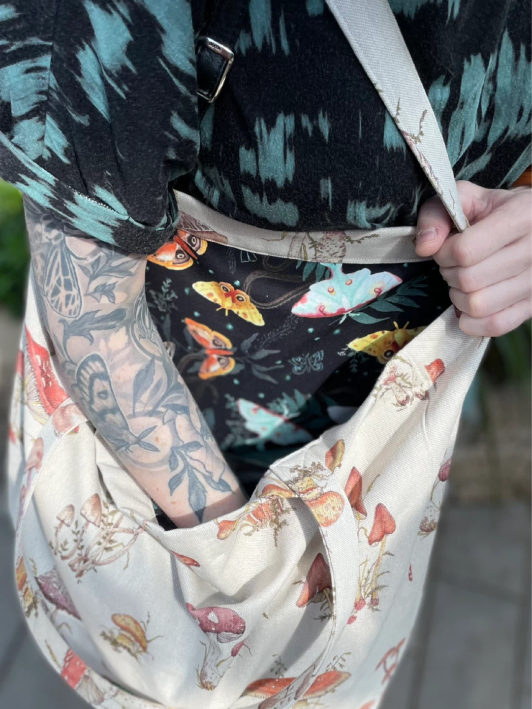 Handmade Mushroom & Moth Tote Bag - photo 2