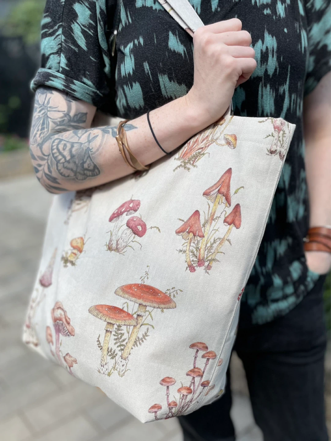 Handmade Mushroom & Moth Tote Bag - photo 4