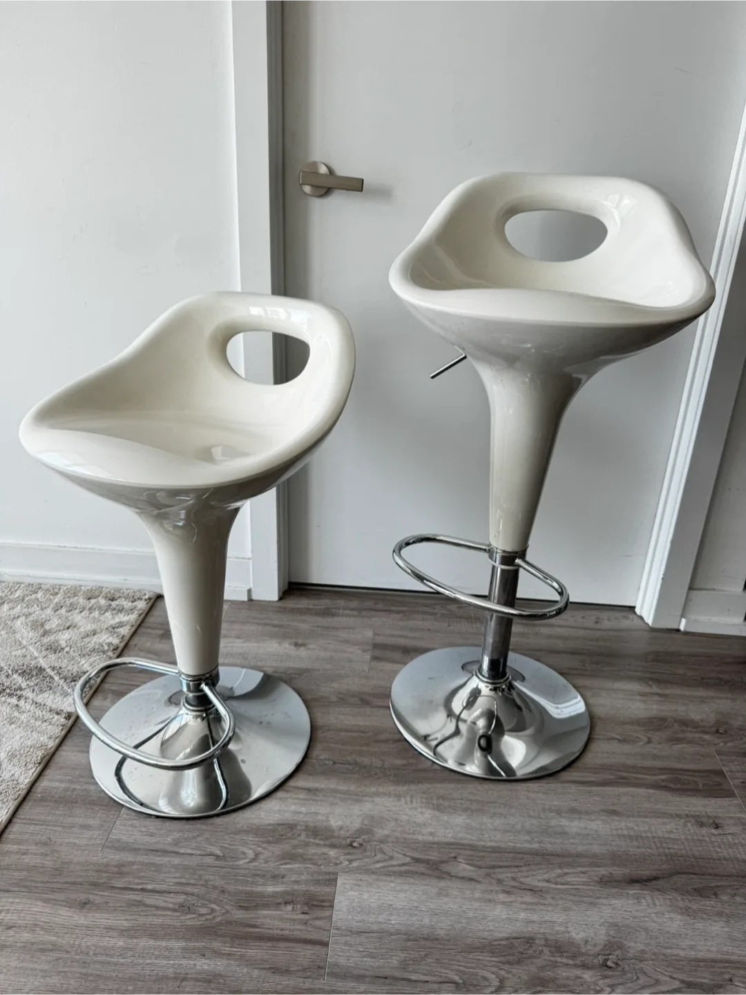 2 Modern White Bar Stools - Adjustable Height thumbnail