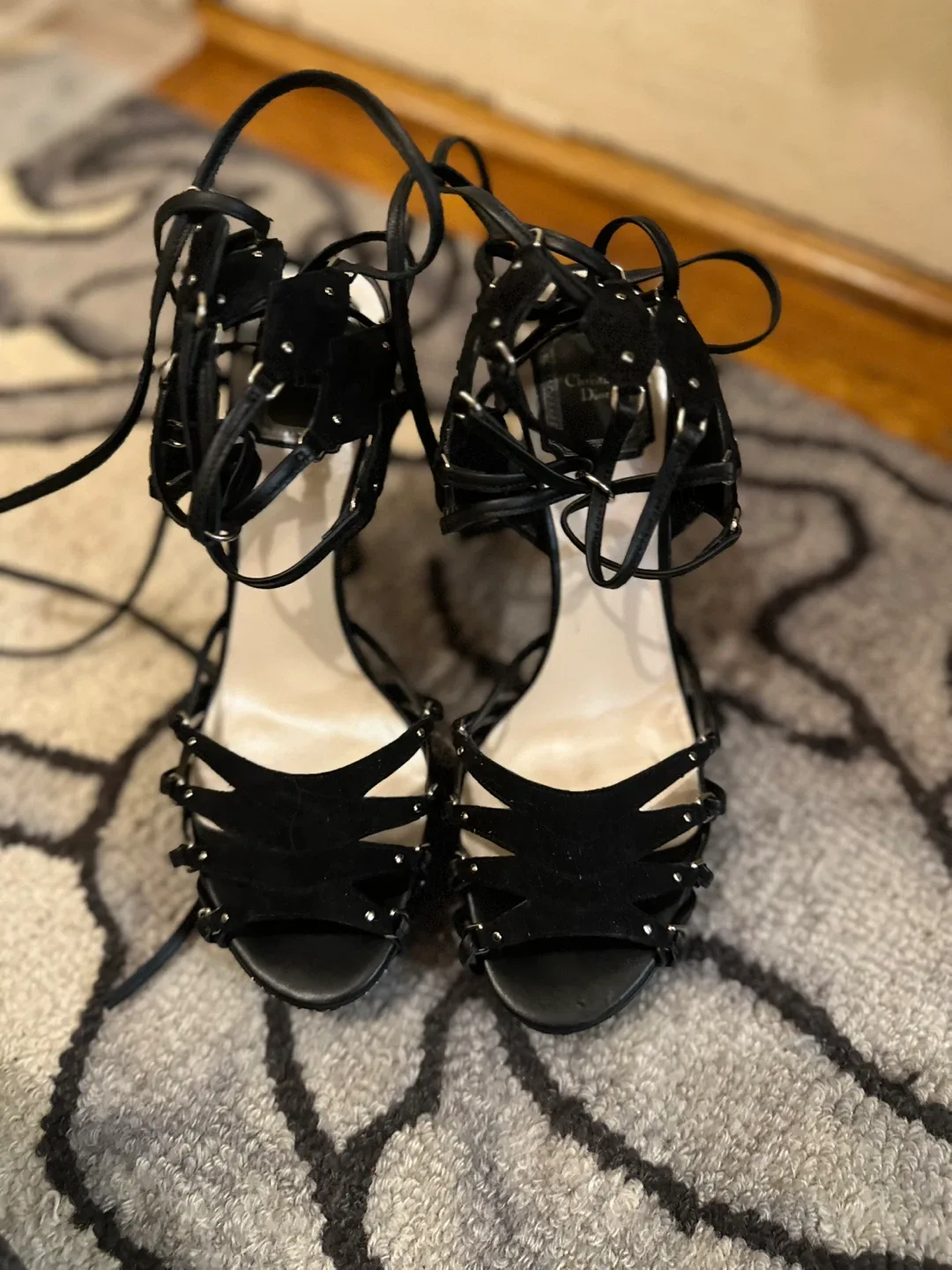 Dior Black Studded Lace-Up Heels thumbnail