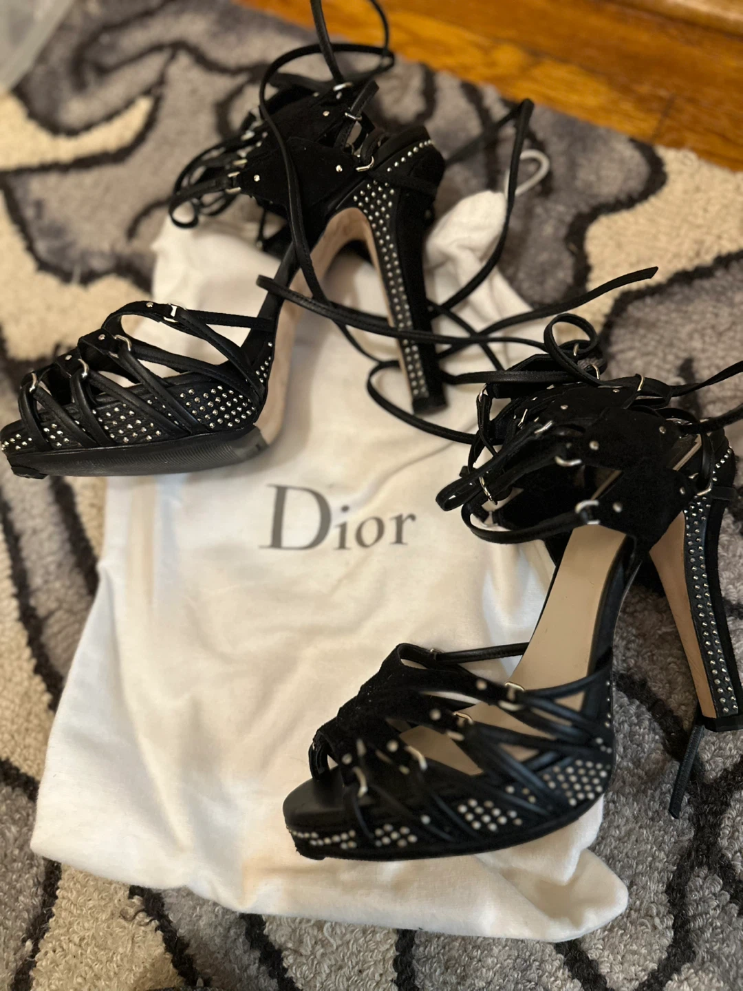 Dior Black Studded Lace-Up Heels - photo 2