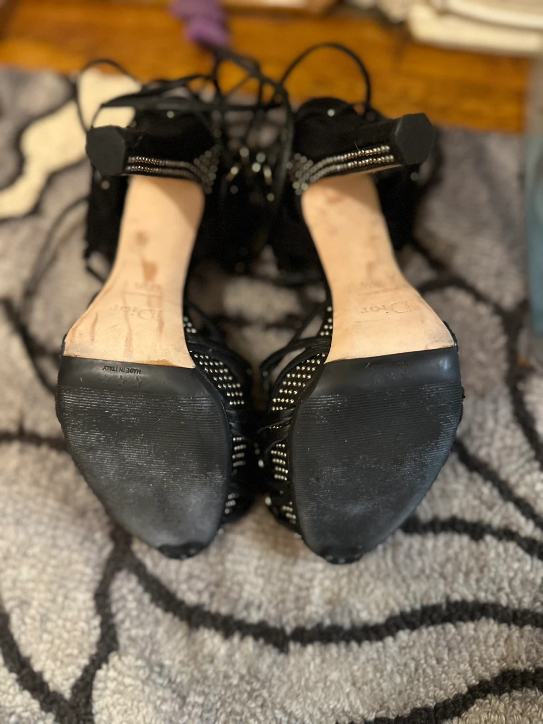 Dior Black Studded Lace-Up Heels - photo 4