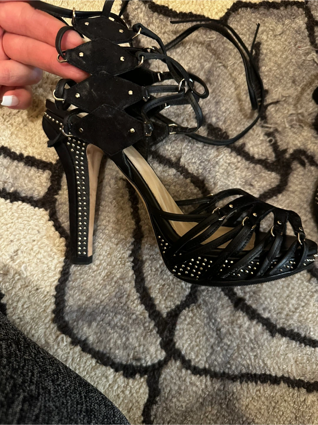Dior Black Studded Lace-Up Heels - photo 3